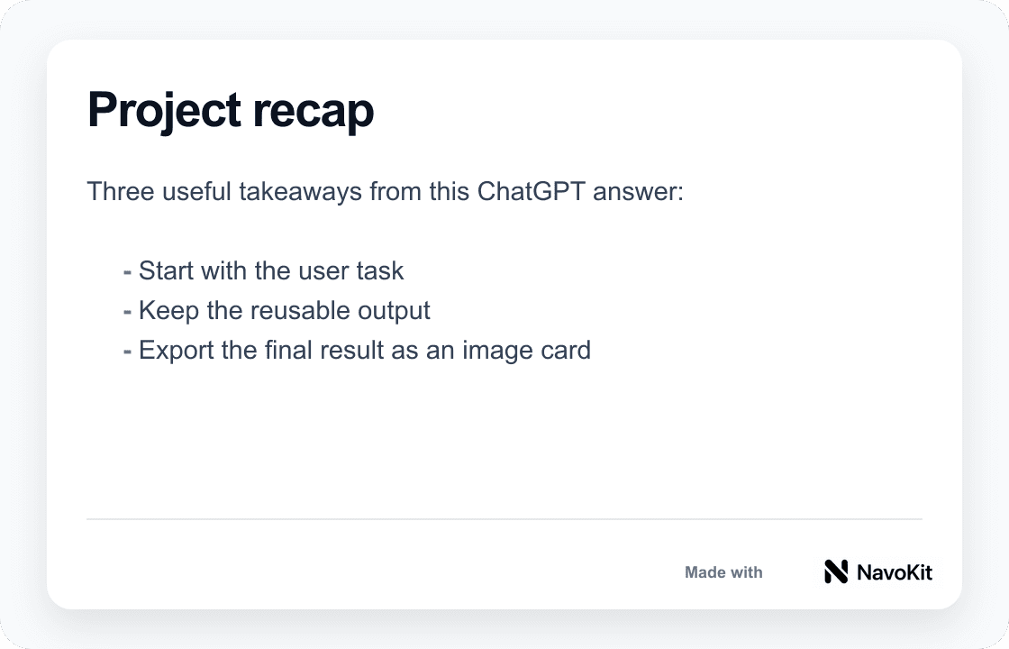 Actual NavoKit Markdown to Image PNG export for a project recap