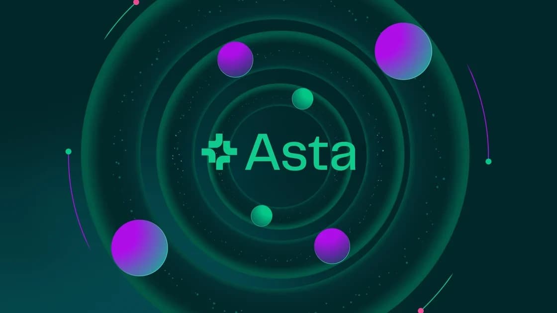 Ai2's official Asta launch artwork featuring the Asta mark and orbital shapes.
