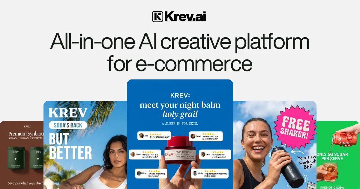 KREV's official promotional image with examples of ecommerce campaign visuals.