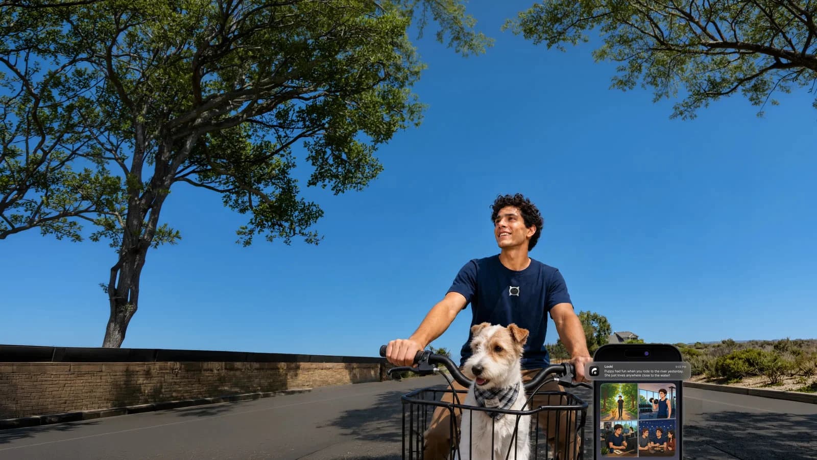 Looki’s official lifestyle image showing its camera worn on a shirt and a companion-app recap.