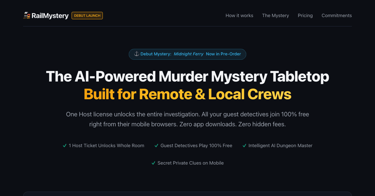 RailMystery’s official tabletop investigation terminal and mobile detective interface.